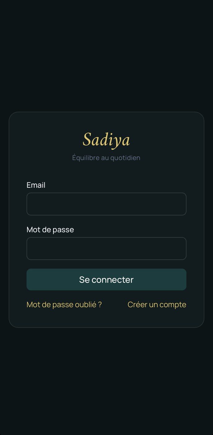 Écran de connexion de l'application Sadiya sur téléphone